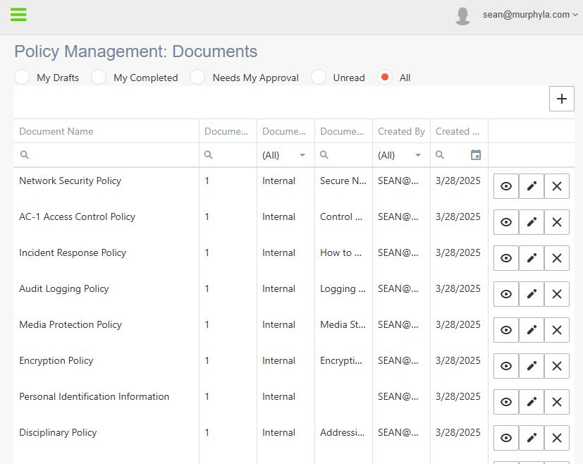 AMS Policy Management Software Screenshot